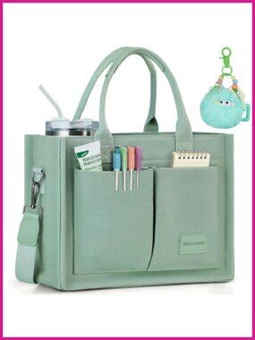 Structured Canvas Tote Bag Zip Multi-Compartment Crossbody Purse